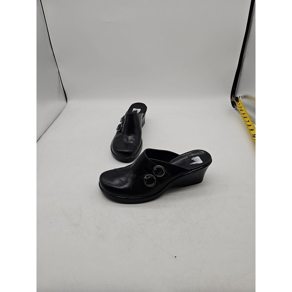Clarks Black‎ Leather Clogs Sandals Slide On Womens Size 8 M Double Strap